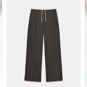 Zara Wide-leg High Waist Double Waistband Houndstooch Pants Sz-S